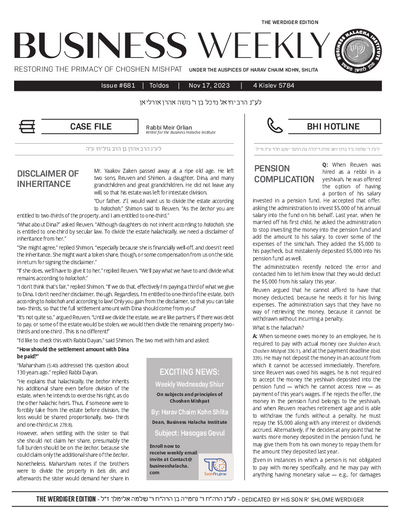 Business Weekly — Parshas Toldos