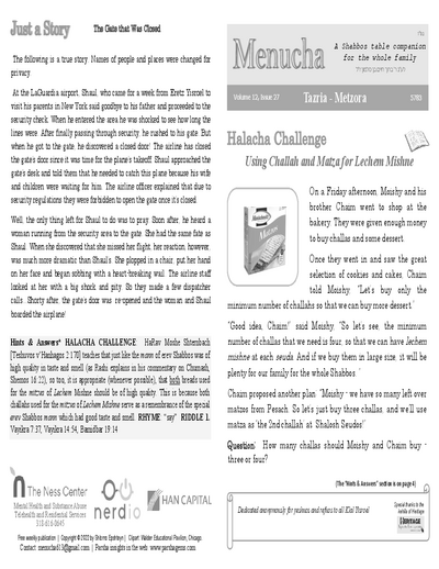 Menucha Magazine — Parshas Tazria-Metzora