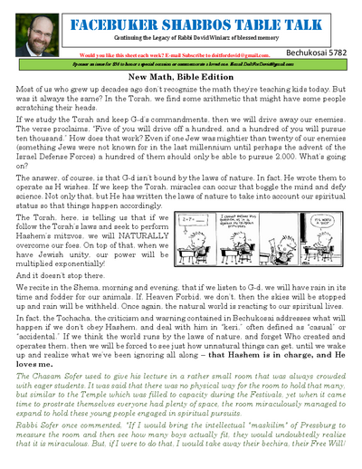 Facebuker Shabbos Table Talk — Parshas Bechukosai