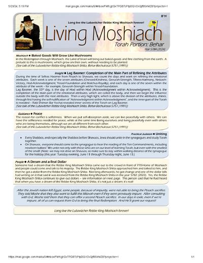 Living Moshiach — Parshas Behar