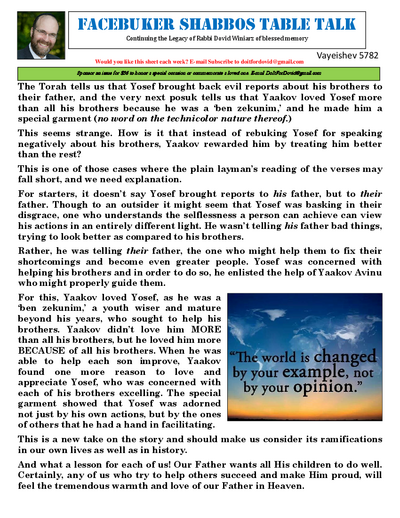 Facebuker Shabbos Table Talk — Parshas Vayeishev