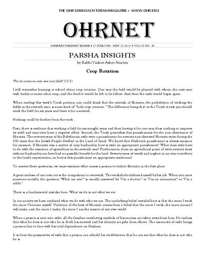 OHRNET — Parshas Behar