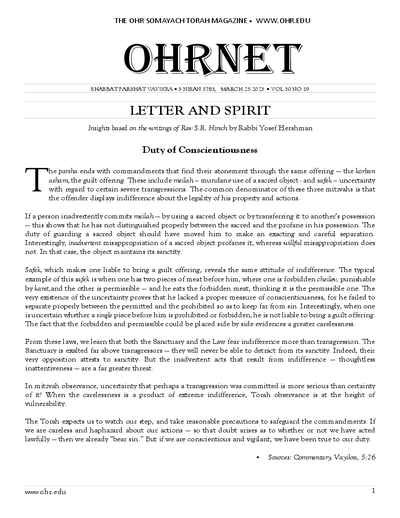 OHRNET — Parshas Vayikra