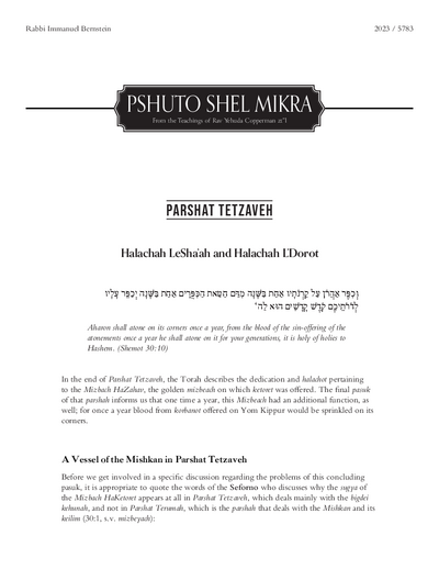 Meshech Chochma — Parshas Tetzaveh