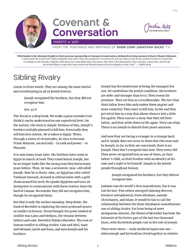 Covenant & Conversation — Parshas Mikeitz