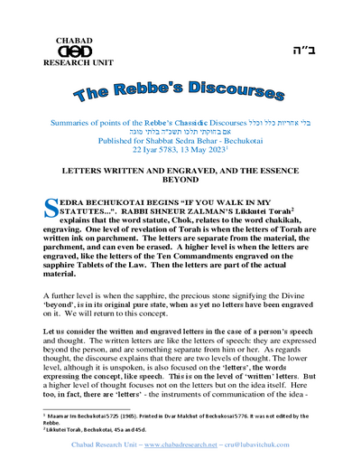 Chabad Research Unit — Parshas Behar-Bechukosai