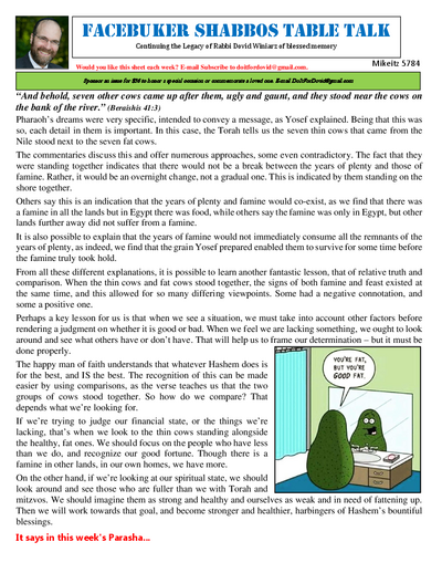 Facebuker Shabbos Table Talk — Parshas Mikeitz