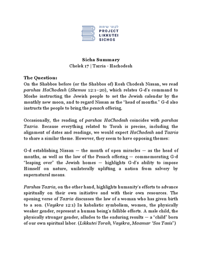 Project Likkutei Sichos — Parshas Tazria