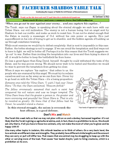 Facebuker Shabbos Table Talk — Parshas Ki Teitzei