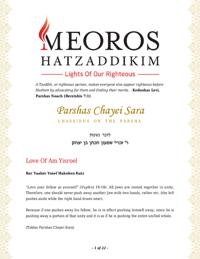 Me'oros Hatzaddikim — Parshas Chayei Sarah