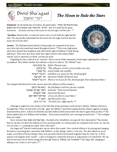 Divrei Shaagasi — Parshas Bereishis