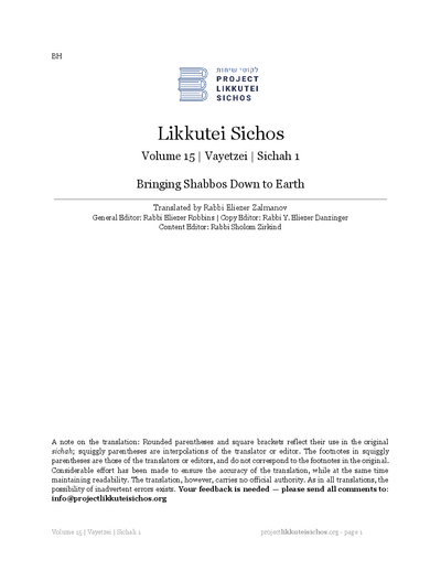Project Likkutei Sichos — Parshas Vayeitzei