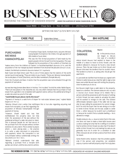 Business Weekly — Parshas Chayei Sarah