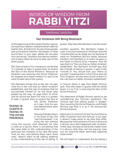 Words of Wisdom from Rabbi Yitzi — Parshas Vayeira