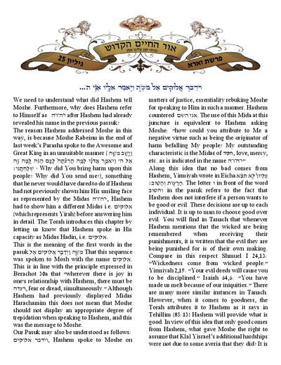 Ohr Hachaim Hakadosh — Parshas Va'eira