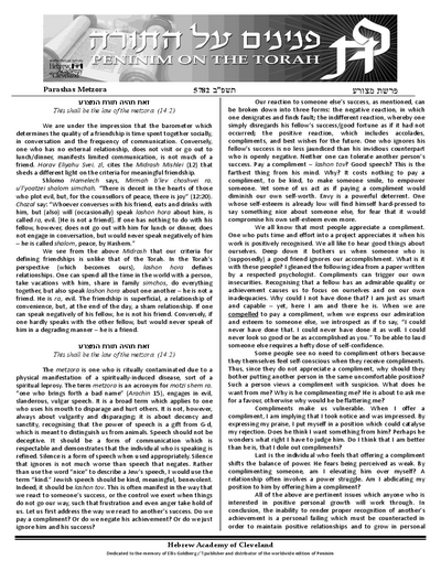 Peninim on the Torah — Parshas Metzora