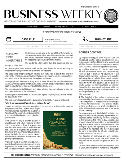 Business Weekly — Parshas Tetzaveh