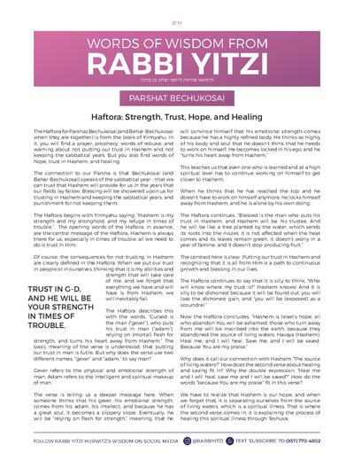 Words of Wisdom from Rabbi Yitzi — Parshas Bechukosai