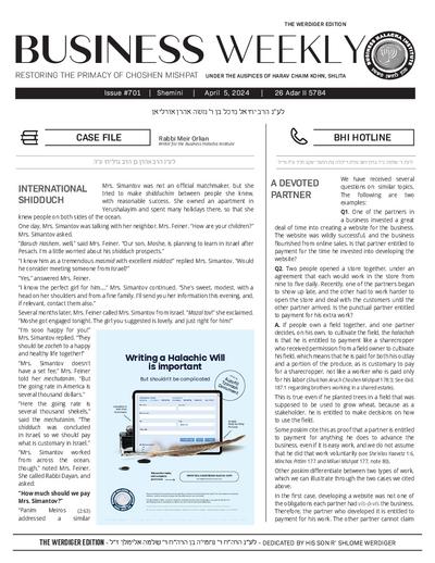 Business Weekly — Parshas Shemini