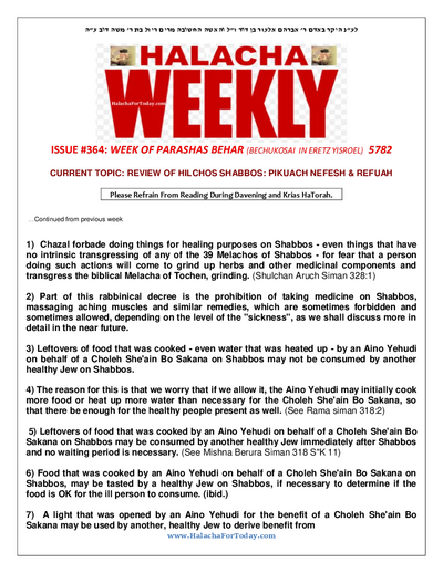 Halacha Weekly — Parshas Behar