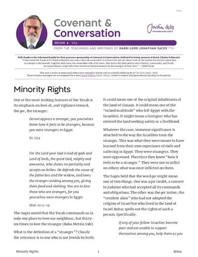 Covenant & Conversation — Parshas Behar