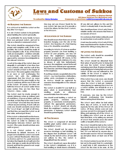 Laws and Customs — Parshas Sukkos