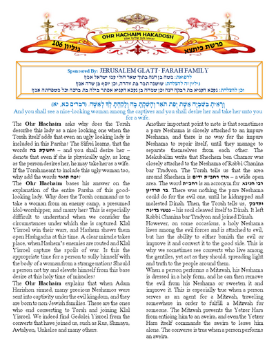 Ohr Hachaim Hakadosh — Parshas Ki Teitzei