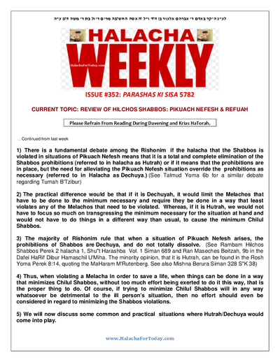 Halacha Weekly — Parshas Ki Sisa