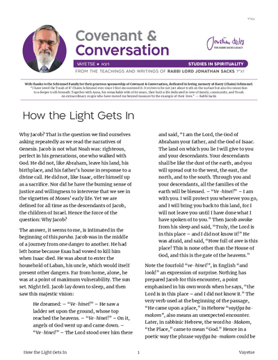 Covenant & Conversation — Parshas Vayeitzei