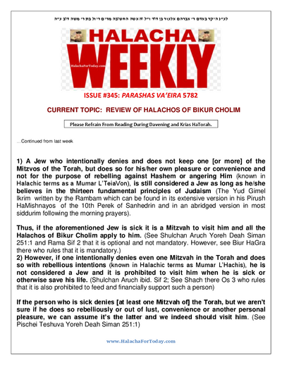 Halacha Weekly — Parshas Va'eira