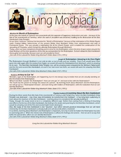 Living Moshiach — Parshas Balak