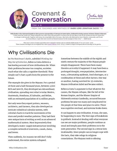 Covenant & Conversation — Parshas Tsav