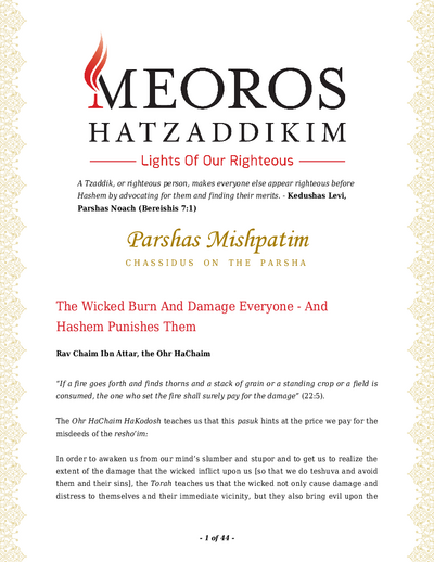 Me'oros Hatzaddikim — Parshas Mishpatim