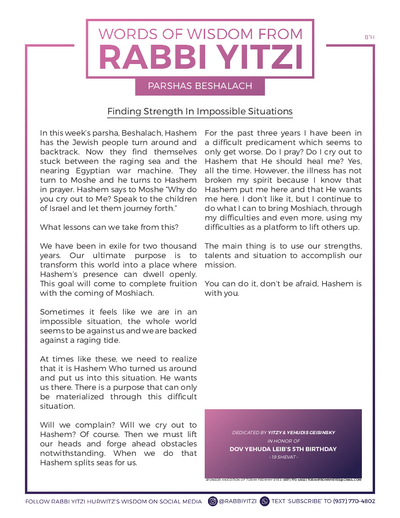 Words of Wisdom from Rabbi Yitzi — Parshas Beshalach
