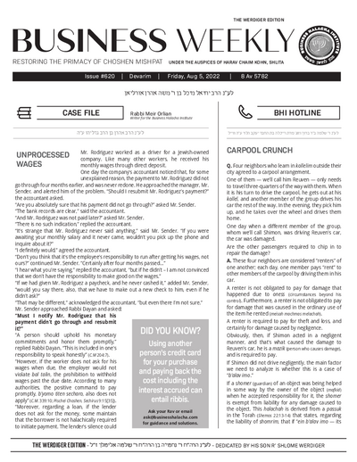 Business Weekly — Parshas Devorim
