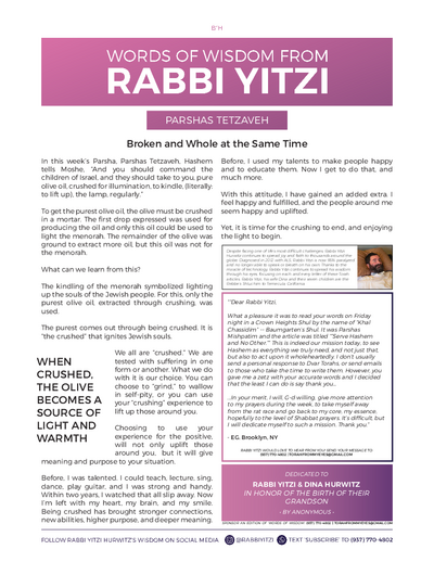 Words of Wisdom from Rabbi Yitzi — Parshas Tetzaveh