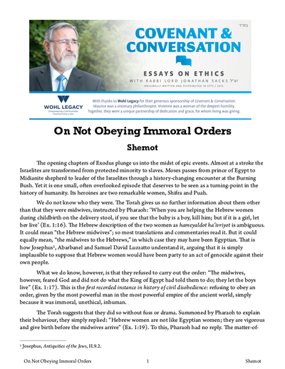Covenant & Conversation — Parshas Shemos