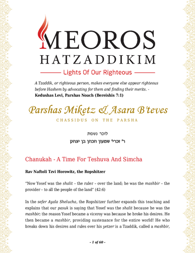 Me'oros Hatzaddikim — Parshas Mikeitz