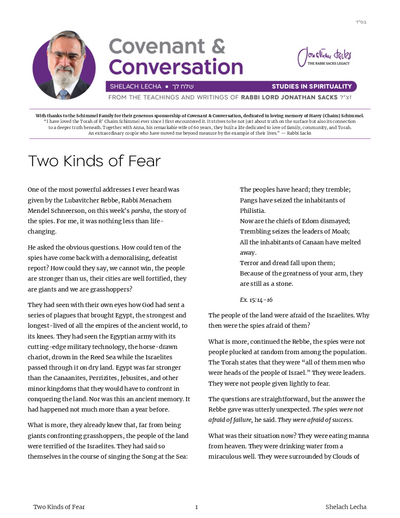 Covenant & Conversation — Parshas Shlach