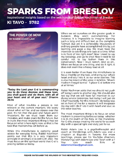 Sparks from Breslov — Parshas Ki Savo