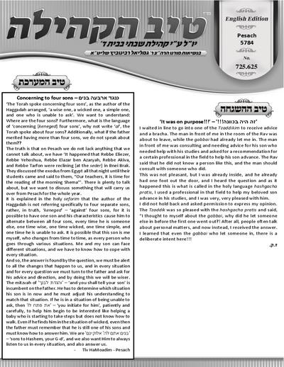 טיב הקהילה English — Parshas Pesach