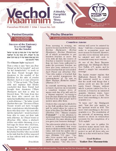 Vechol Maaminim — Parshas Pekudei