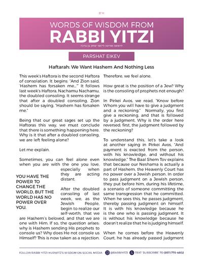 Words of Wisdom from Rabbi Yitzi — Parshas Eikev