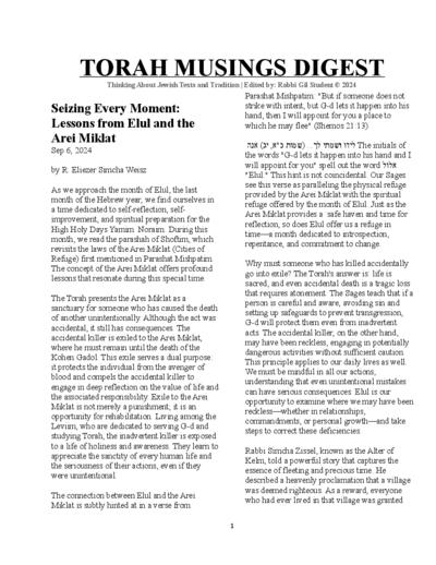 Torah Musings — Parshas Shoftim