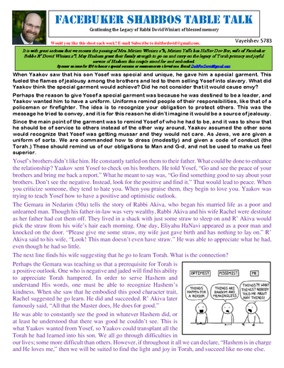 Facebuker Shabbos Table Talk — Parshas Vayeishev