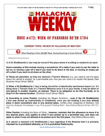 Halacha Weekly — Parshas Re'eh