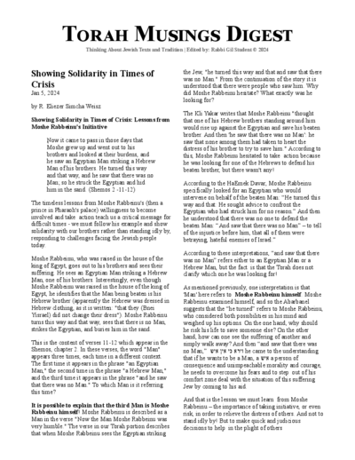 Torah Musings — Parshas Shemos