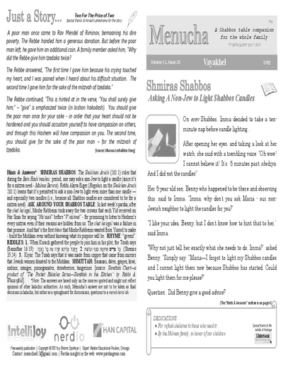 Menucha Magazine — Parshas Vayak'hel
