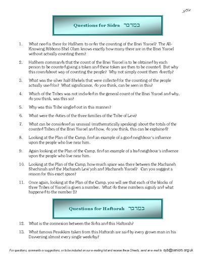 Questions on the Sidra — Parshas Bamidbar
