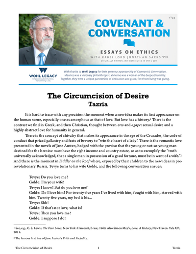 Covenant & Conversation — Parshas Tazria